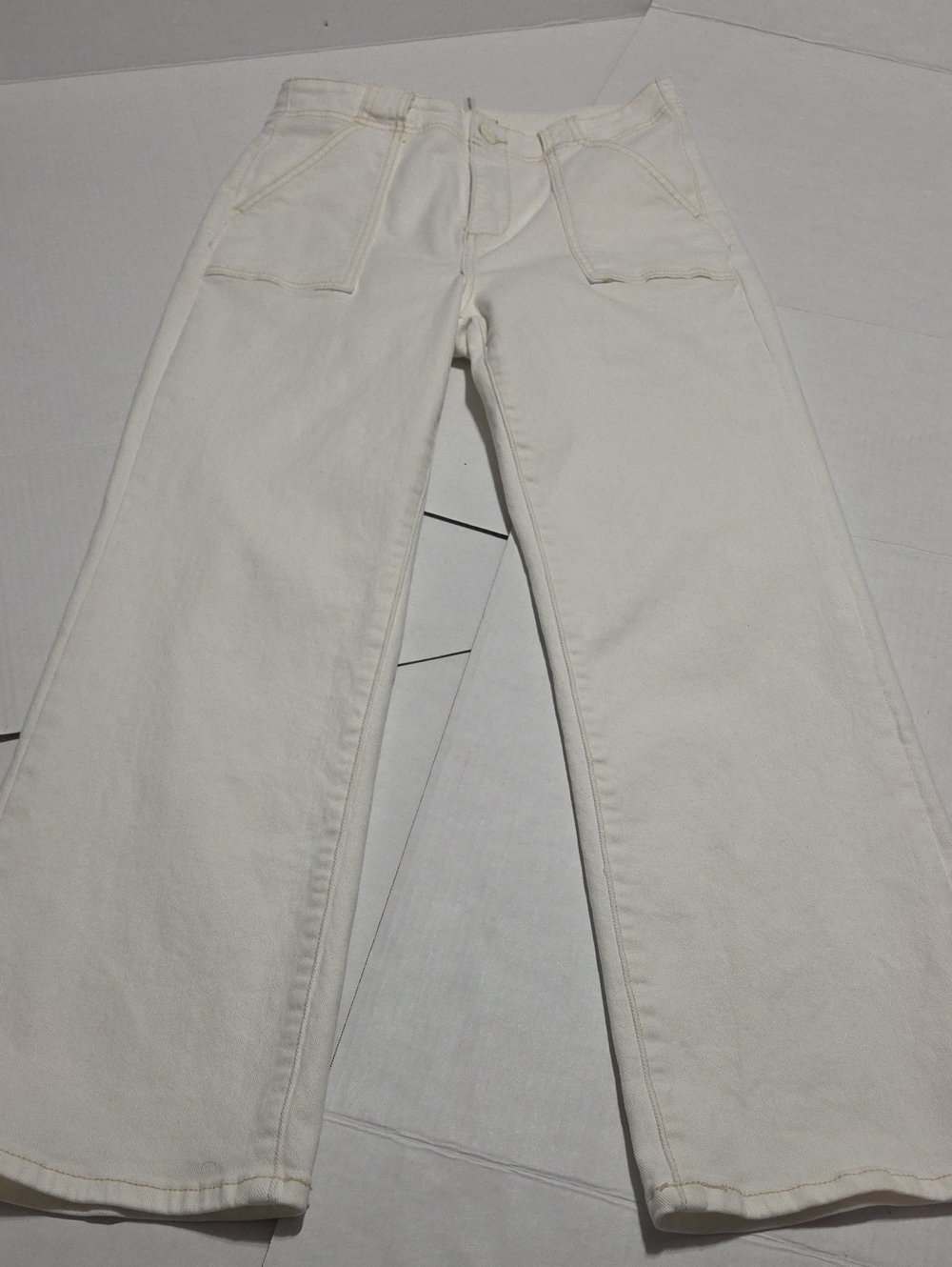 Cream Wide-Leg Jeans with Utility Front Pockets - Picture 1 of 9